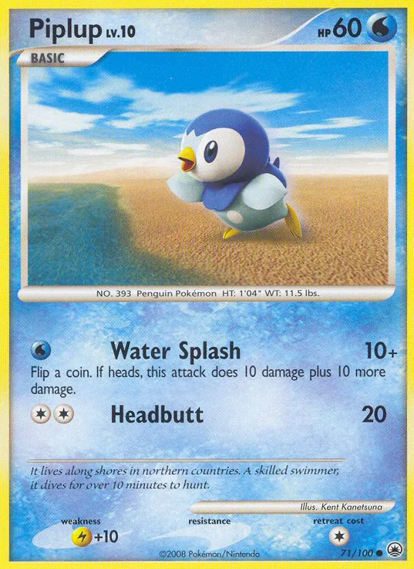 Carta Piplup, número 71/100 da coleção Majestic Dawn
