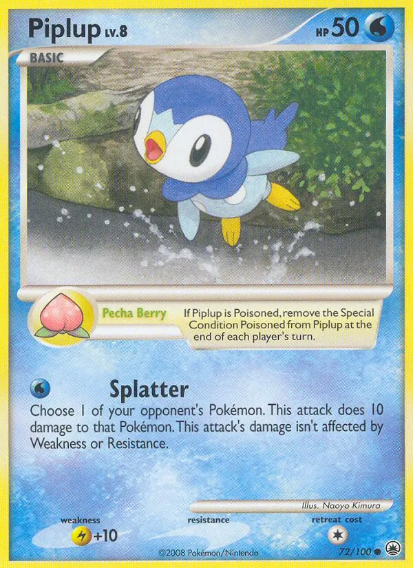 Carta Piplup, número 72/100 da coleção Majestic Dawn