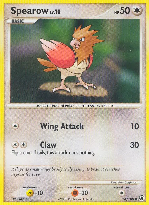 Carta Spearow, número 74/100 da coleção Majestic Dawn