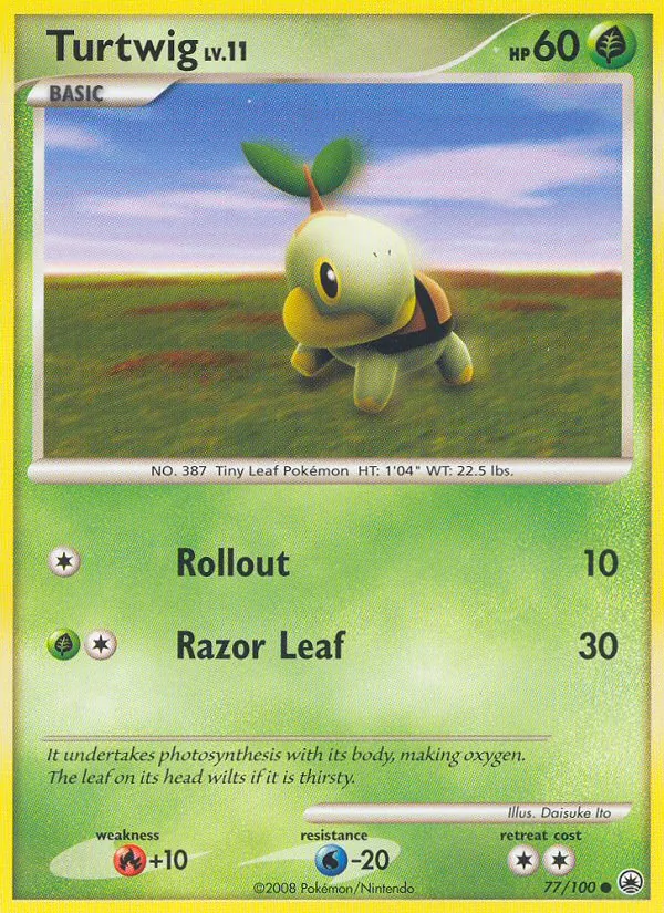 Carta Turtwig, número 77/100 da coleção Majestic Dawn