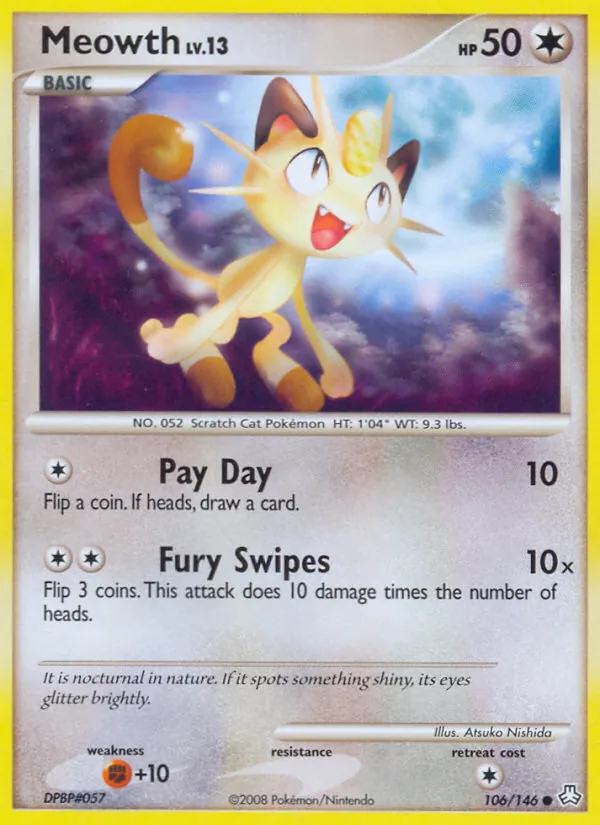 Carta Meowth, número 106/146 da coleção Legends Awakened