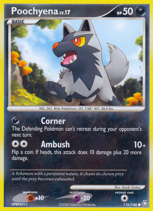 Carta Poochyena, número 116/146 da coleção Legends Awakened
