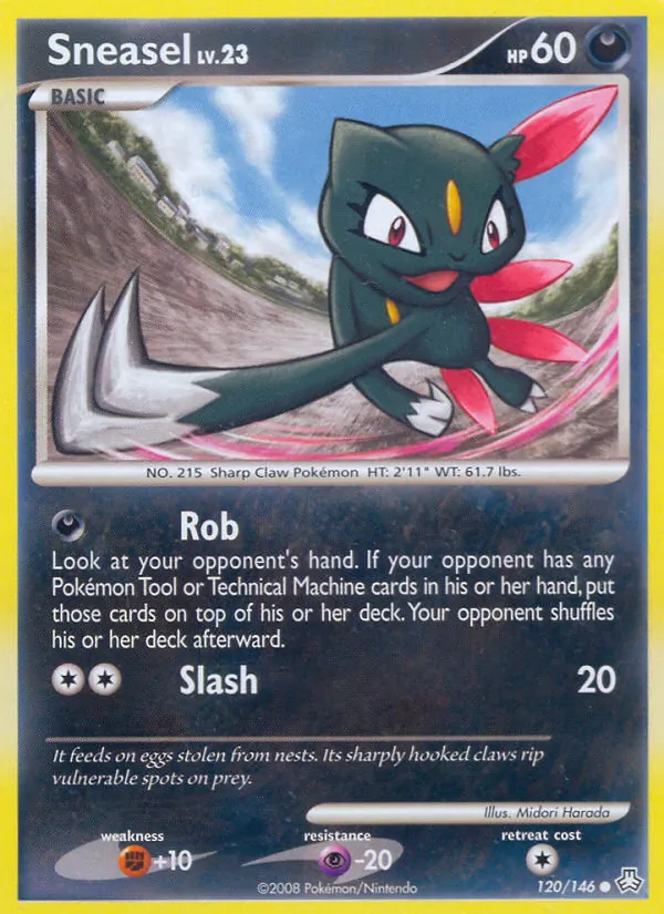 Carta Sneasel, número 120/146 da coleção Legends Awakened