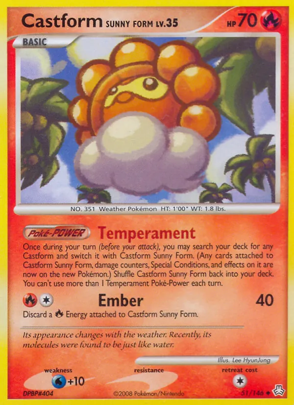 Carta Castform Sunny Form, número 51/146 da coleção Legends Awakened