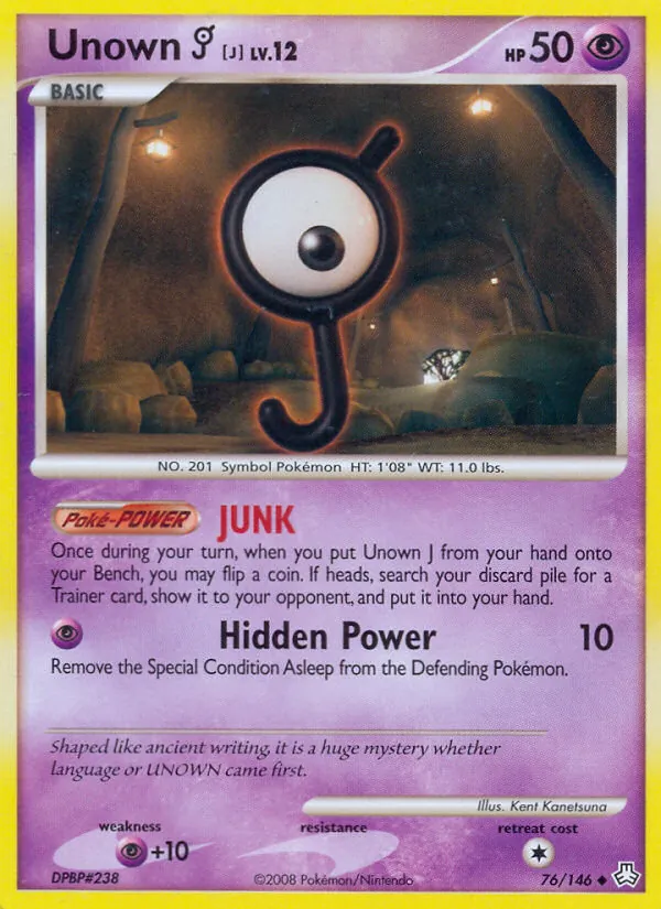 Carta Unown J, número 76/146 da coleção Legends Awakened