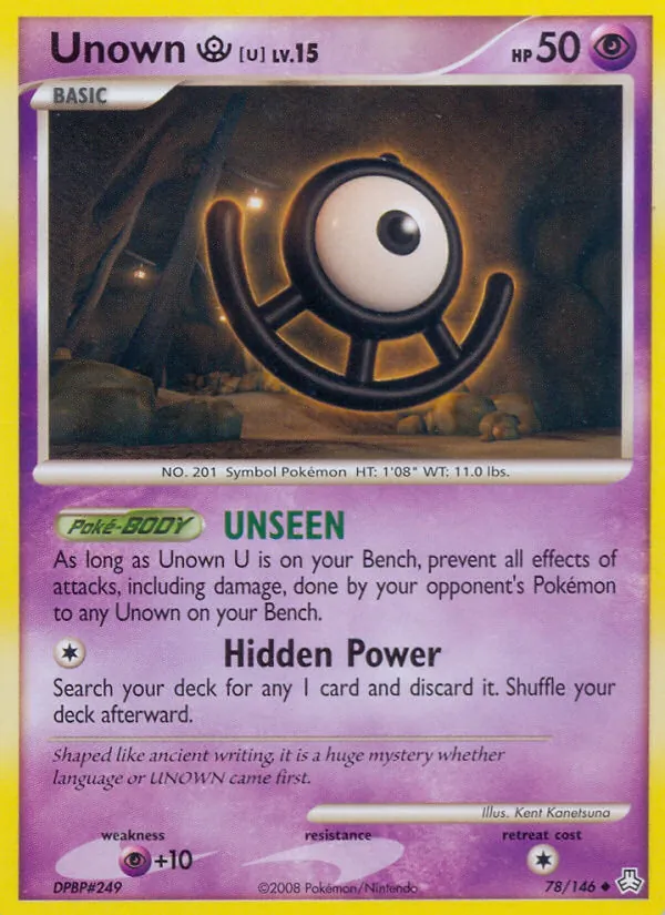 Carta Unown U, número 78/146 da coleção Legends Awakened