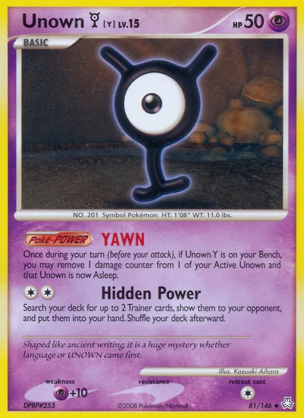 Carta Unown Y, número 81/146 da coleção Legends Awakened