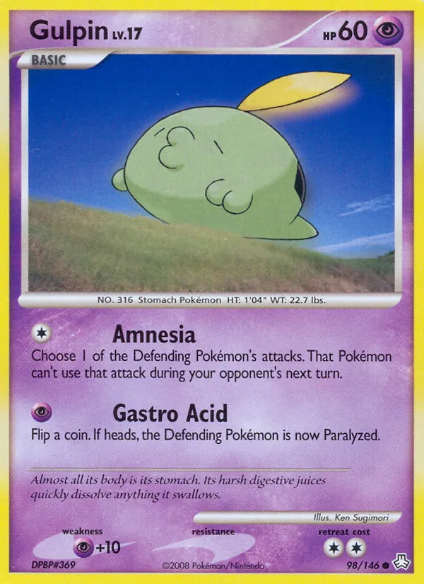 Carta Gulpin, número 98/146 da coleção Legends Awakened