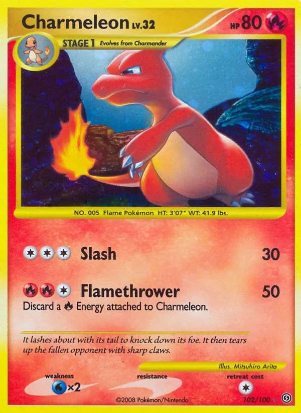 Carta Charmeleon, número 102/100 da coleção Stormfront