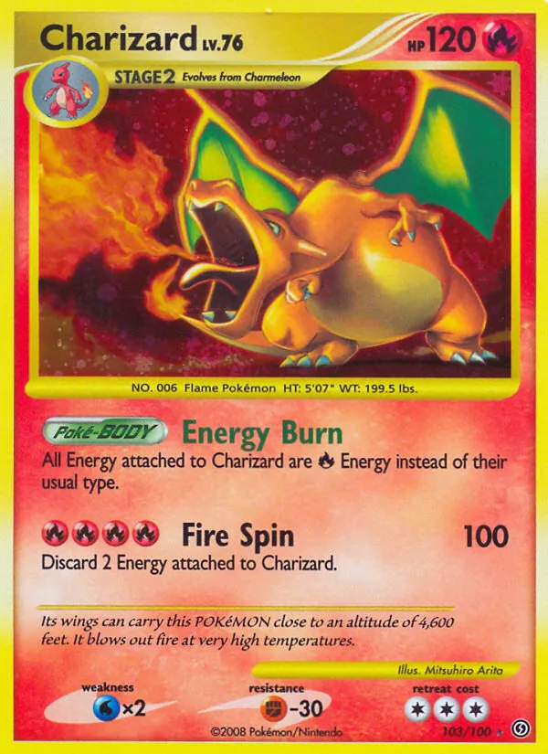 Carta Charizard, número 103/100 da coleção Stormfront