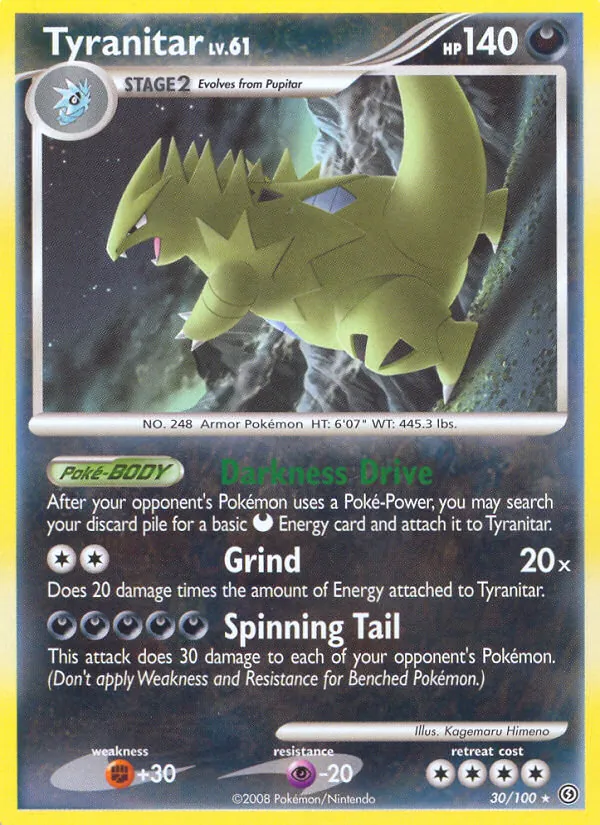 Carta Tyranitar, número 30/100 da coleção Stormfront