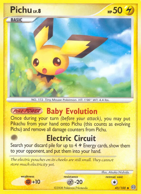 Carta Pichu, número 45/100 da coleção Stormfront