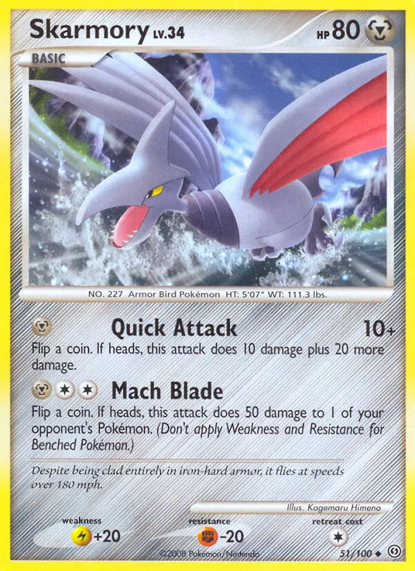 Carta Skarmory, número 51/100 da coleção Stormfront