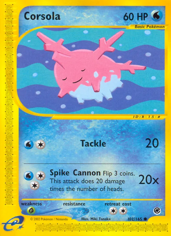 Carta Corsola, número 102/165 da coleção Expedition Base Set