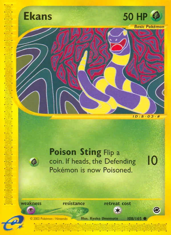 Carta Ekans, número 108/165 da coleção Expedition Base Set