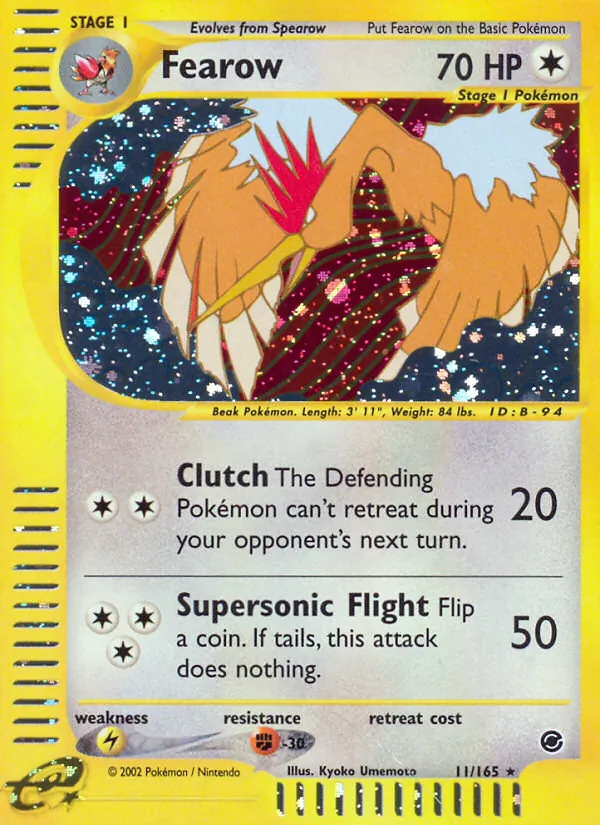Carta Fearow, número 11/165 da coleção Expedition Base Set