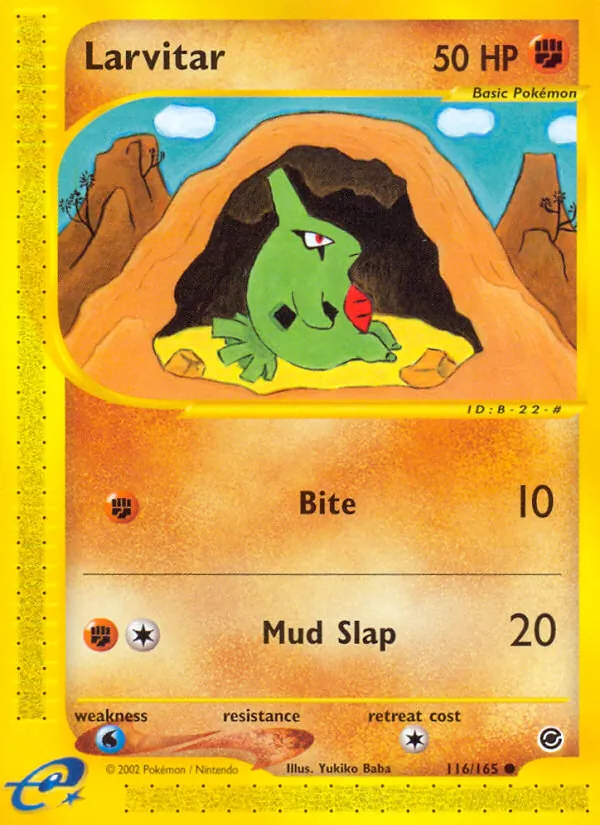Carta Larvitar, número 116/165 da coleção Expedition Base Set