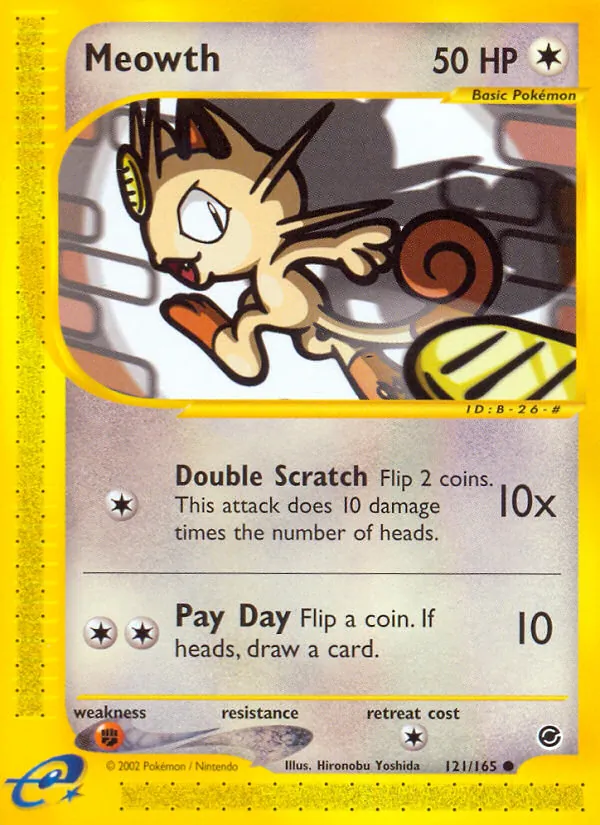 Carta Meowth, número 121/165 da coleção Expedition Base Set