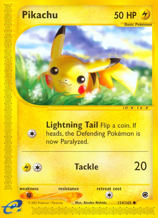 Carta Pikachu, número 124/165 da coleção Expedition Base Set