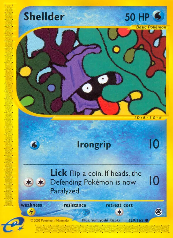 Carta Shellder, número 129/165 da coleção Expedition Base Set