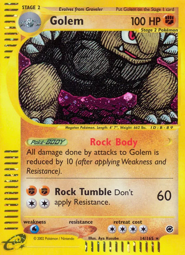 Carta Golem, número 14/165 da coleção Expedition Base Set