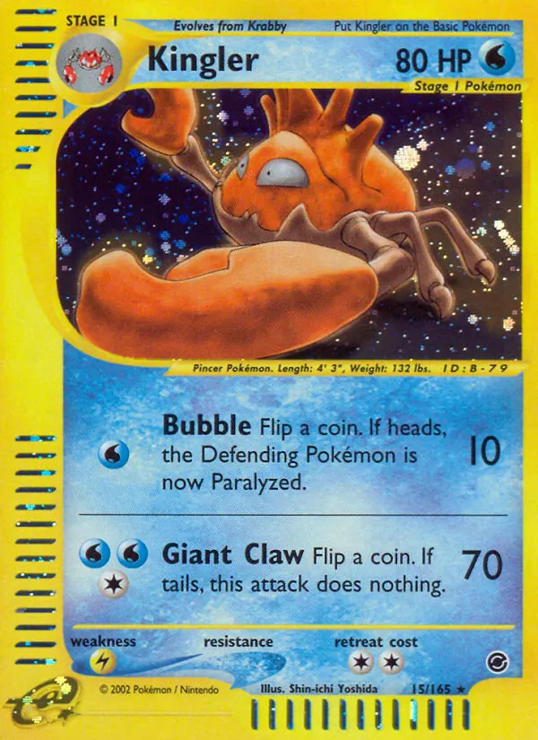 Carta Kingler, número 15/165 da coleção Expedition Base Set