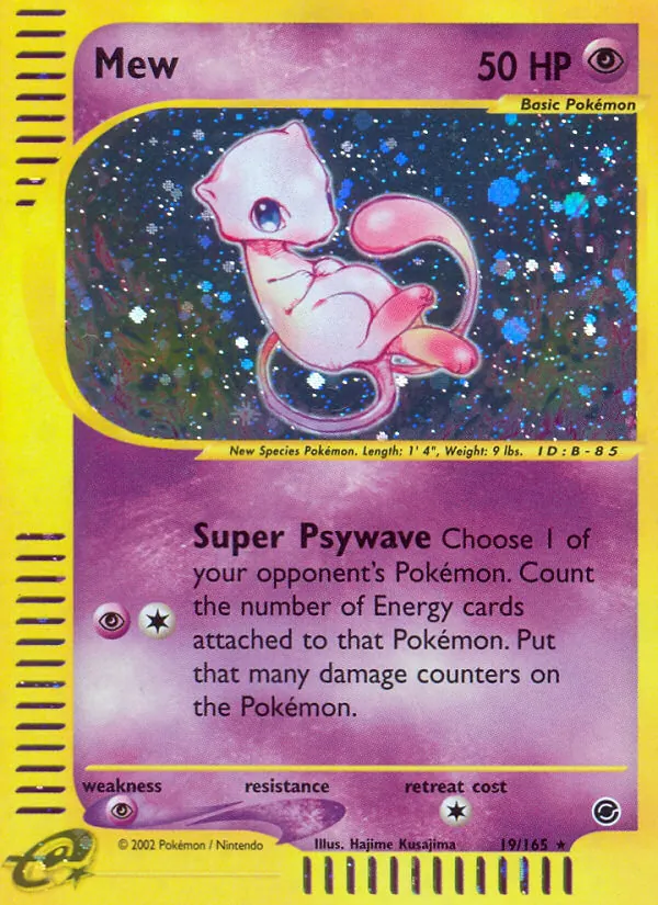 Carta Mew, número 19/165 da coleção Expedition Base Set