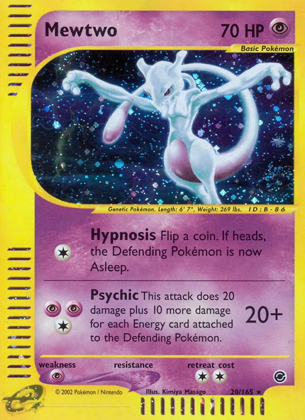 Carta Mewtwo, número 20/165 da coleção Expedition Base Set