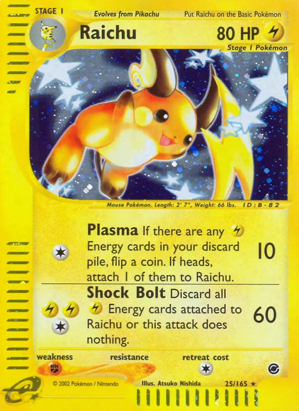 Carta Raichu, número 25/165 da coleção Expedition Base Set