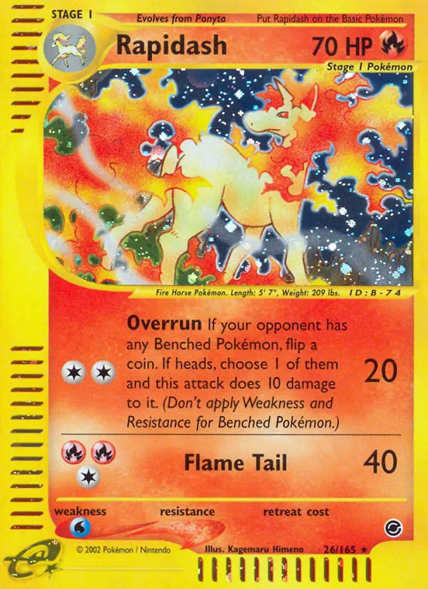 Carta Rapidash, número 26/165 da coleção Expedition Base Set