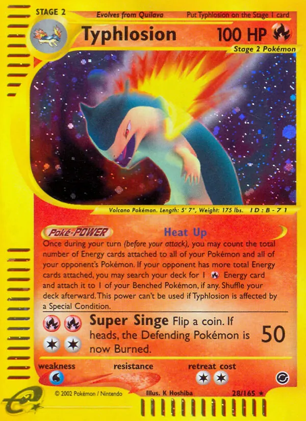 Carta Typhlosion, número 28/165 da coleção Expedition Base Set