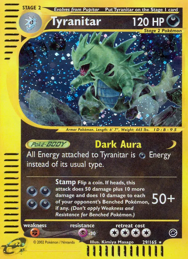 Carta Tyranitar, número 29/165 da coleção Expedition Base Set