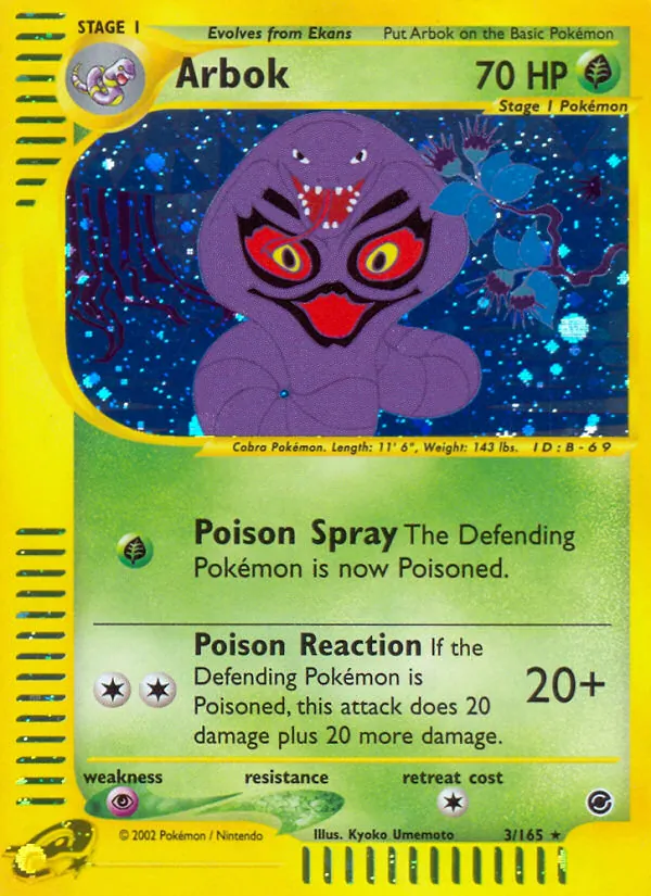 Carta Arbok, número 3/165 da coleção Expedition Base Set