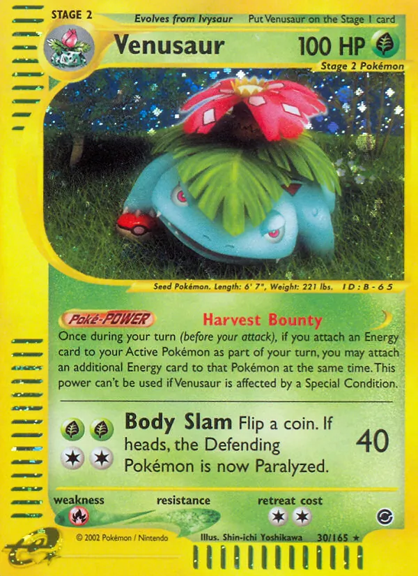 Carta Venusaur, número 30/165 da coleção Expedition Base Set