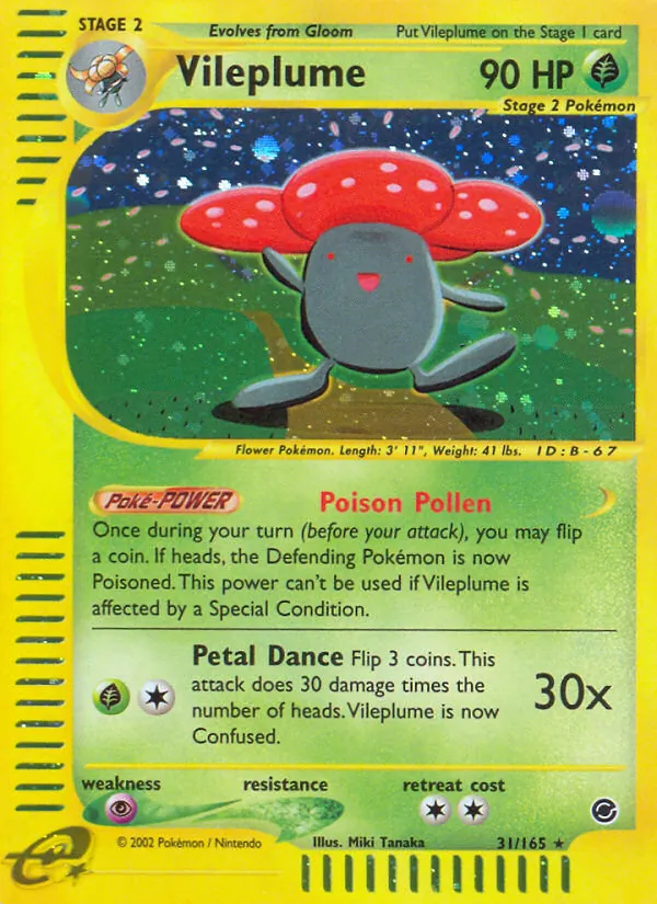 Carta Vileplume, número 31/165 da coleção Expedition Base Set