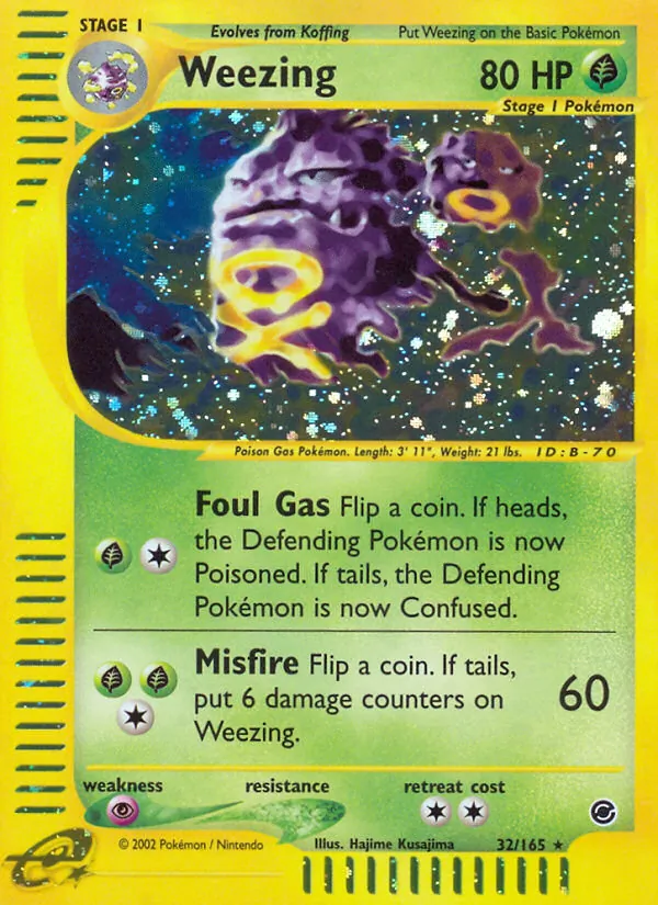 Carta Weezing, número 32/165 da coleção Expedition Base Set