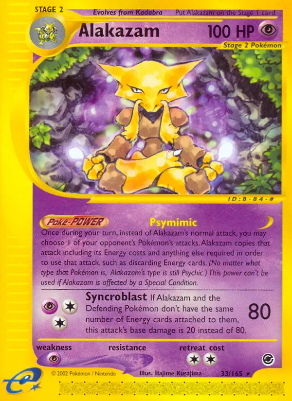 Carta Alakazam, número 33/165 da coleção Expedition Base Set