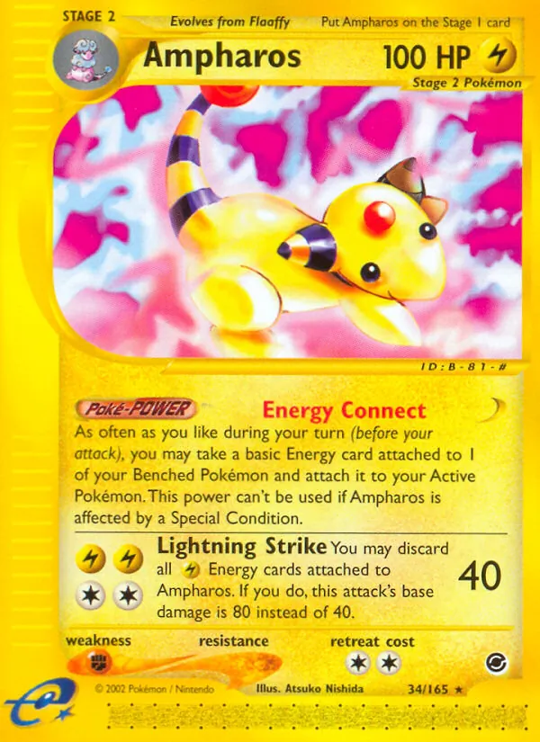 Carta Ampharos, número 34/165 da coleção Expedition Base Set