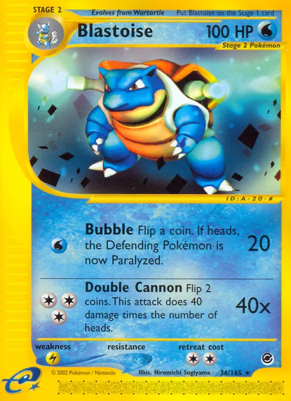 Carta Blastoise, número 36/165 da coleção Expedition Base Set