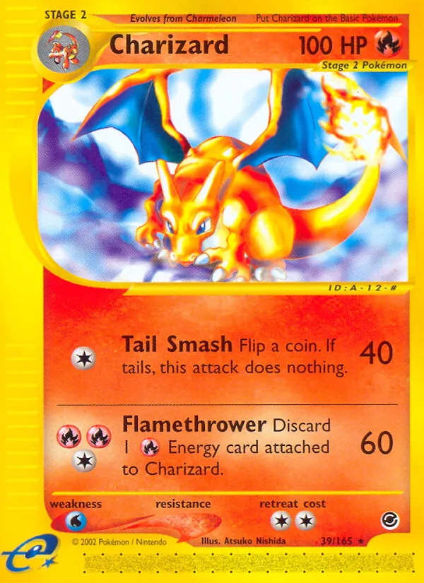 Carta Charizard, número 39/165 da coleção Expedition Base Set