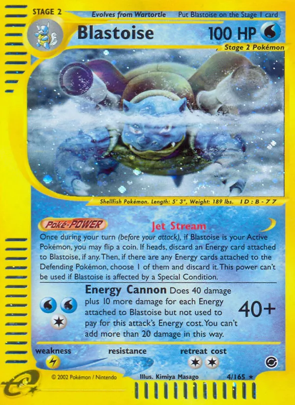Carta Blastoise, número 4/165 da coleção Expedition Base Set