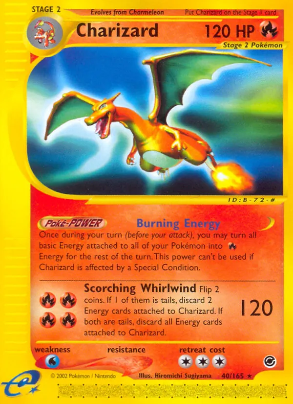 Carta Charizard, número 40/165 da coleção Expedition Base Set