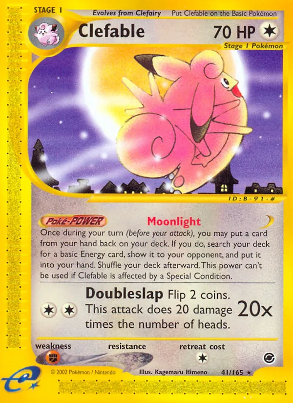 Carta Clefable, número 41/165 da coleção Expedition Base Set