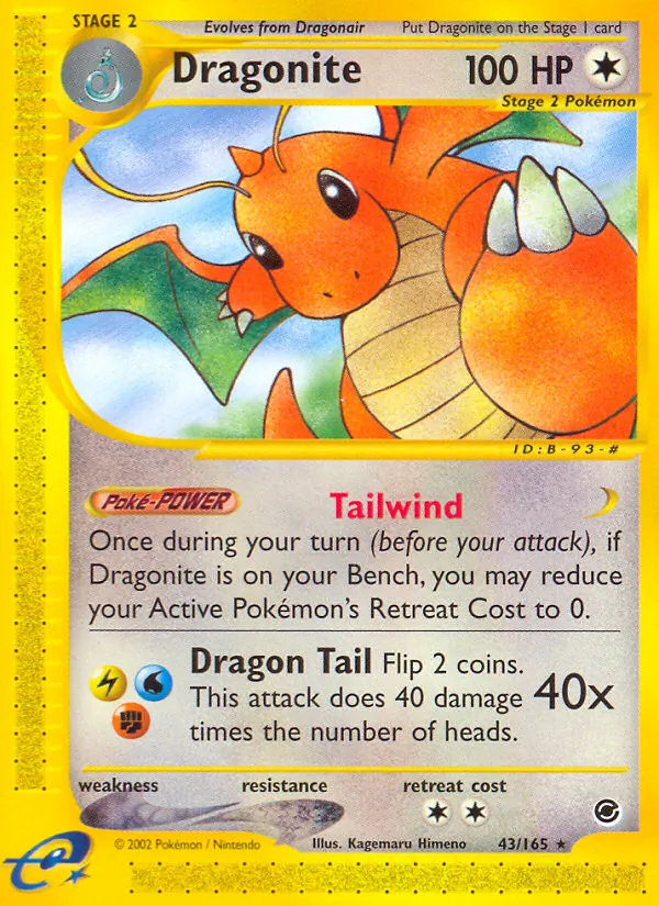 Carta Dragonite, número 43/165 da coleção Expedition Base Set