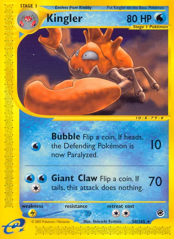 Carta Kingler, número 50/165 da coleção Expedition Base Set