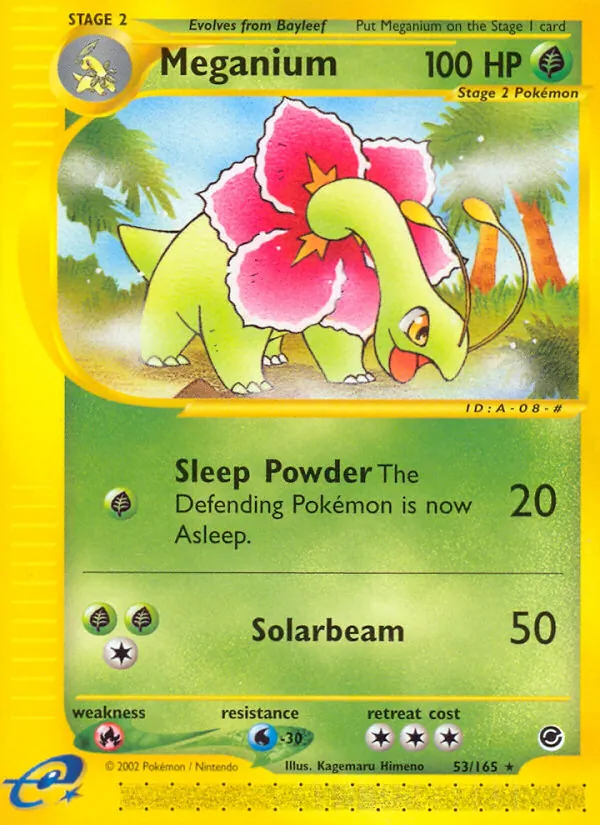 Carta Meganium, número 53/165 da coleção Expedition Base Set