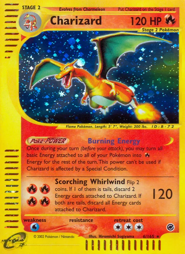 Carta Charizard, número 6/165 da coleção Expedition Base Set