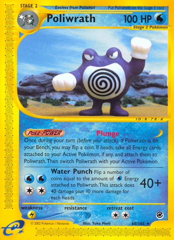 Carta Poliwrath, número 60/165 da coleção Expedition Base Set