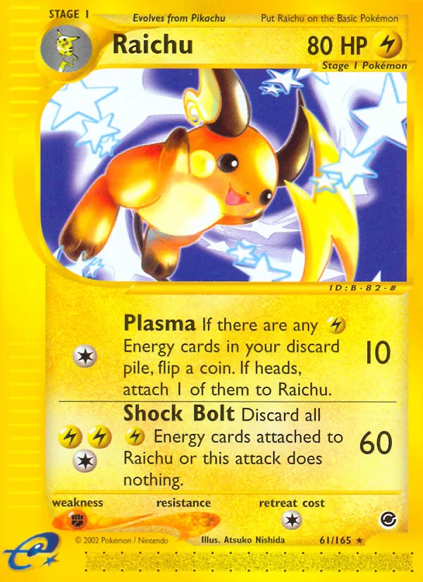 Carta Raichu, número 61/165 da coleção Expedition Base Set