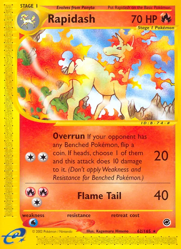 Carta Rapidash, número 62/165 da coleção Expedition Base Set